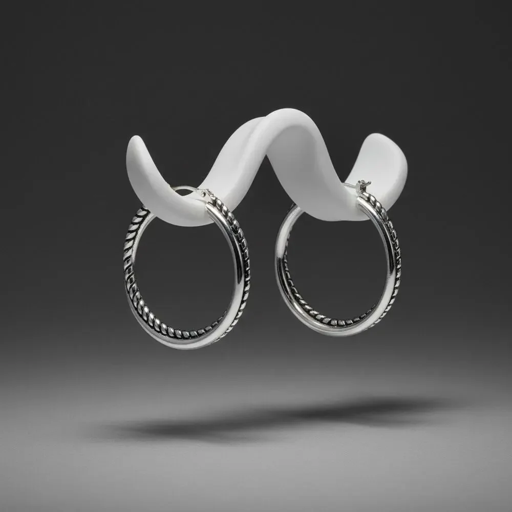 Lauren Ralph Lauren Silver Tone Textured Hoop Earrings Large Designer